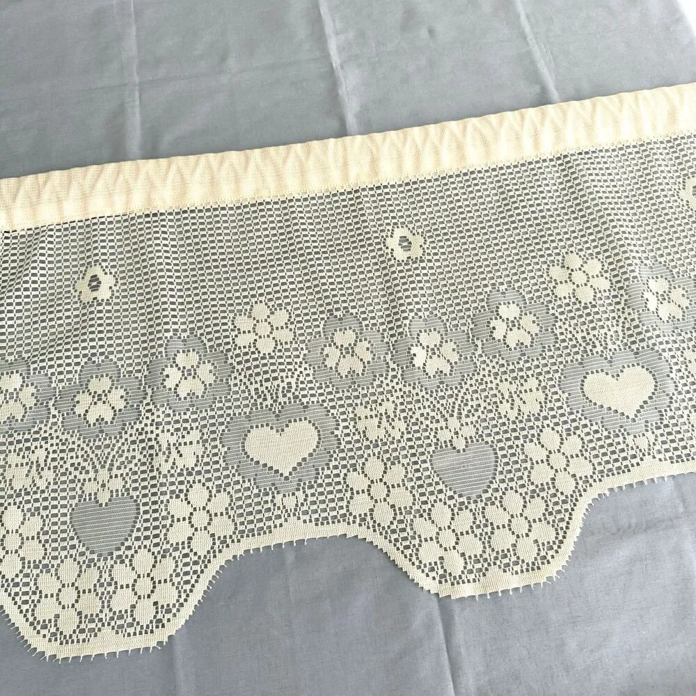 Vtg 90s Country Hearts Louie Hornick Lace Window Valance Cottagecore Granny 59